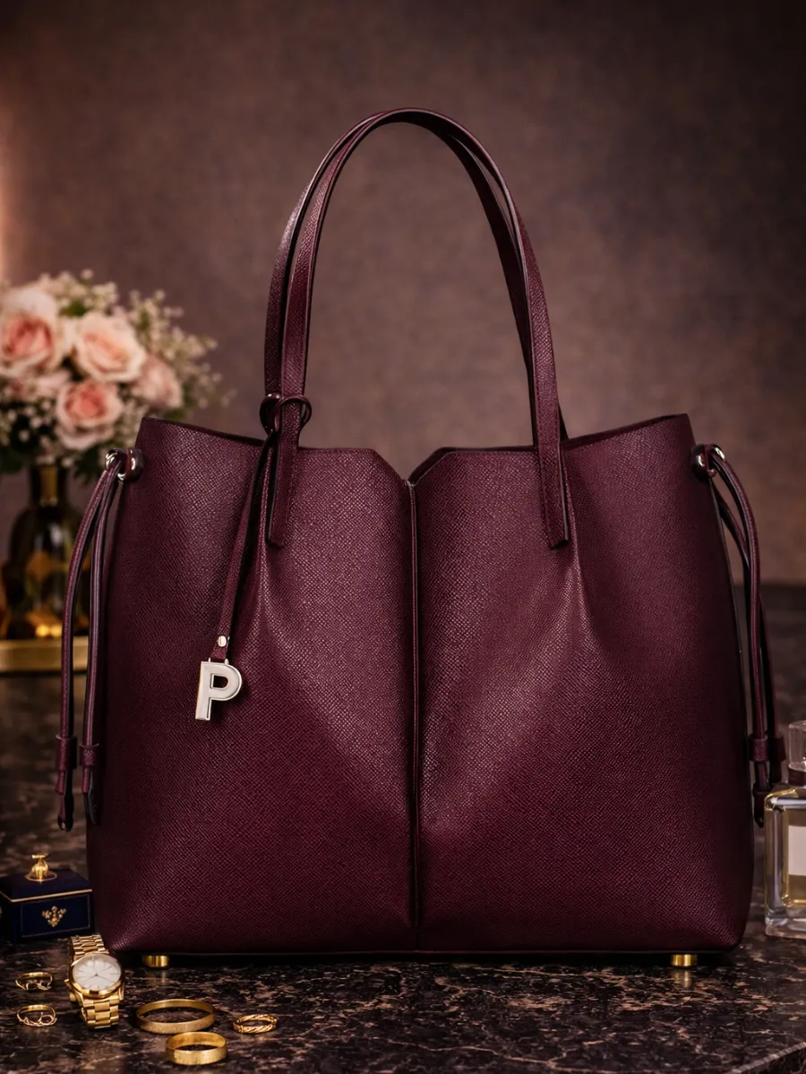 Lüks Bordo Full-Grain Deri Omuz Çantası