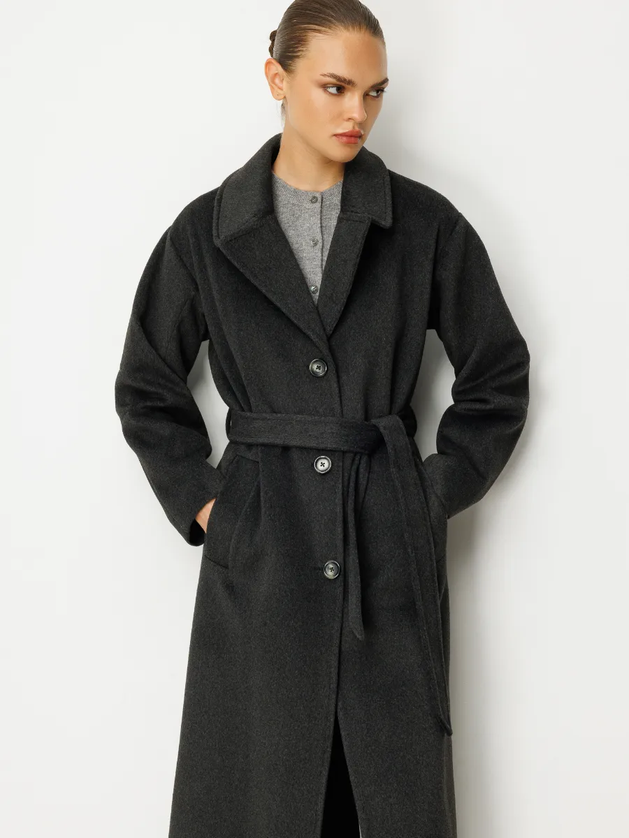 Kemerli Uzun Kaşe Kadın Kaban 5890