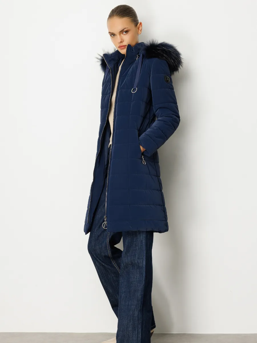 Kürk Kapüşonlu Uzun Kadın Şişme Mont Model 5630