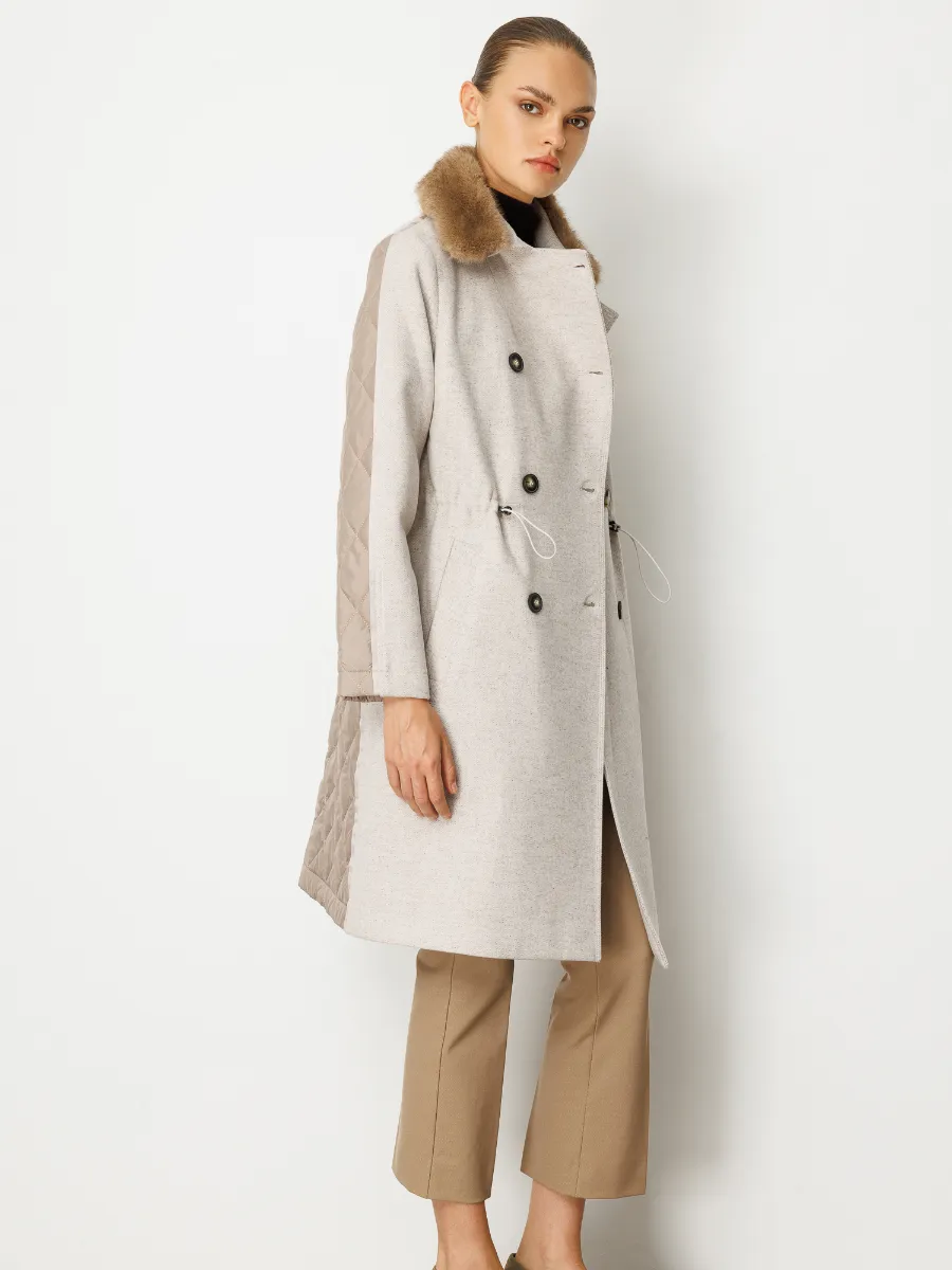 Kürk Yakalı Kapitone Detaylı Uzun Kadın Kaban