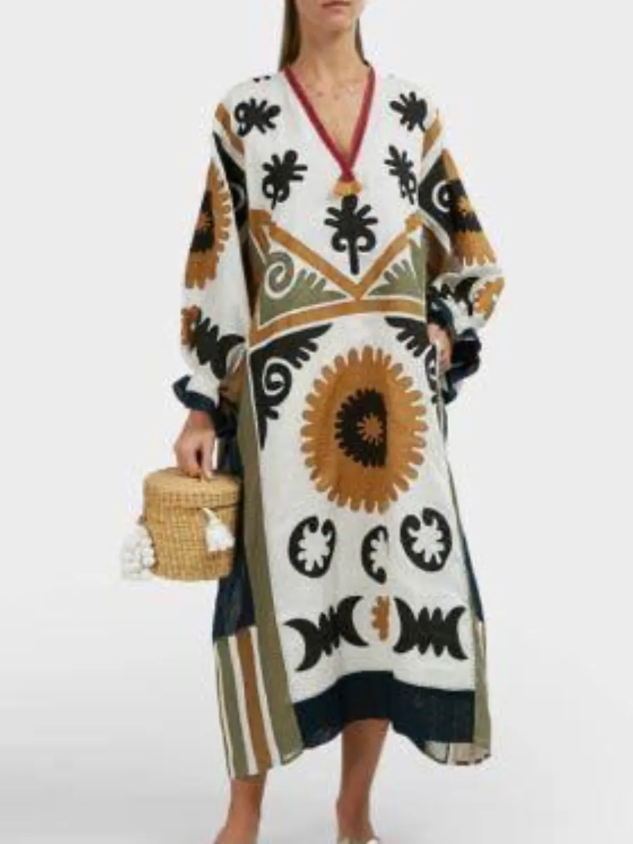 Anadolu Motifli Uzun Elbise