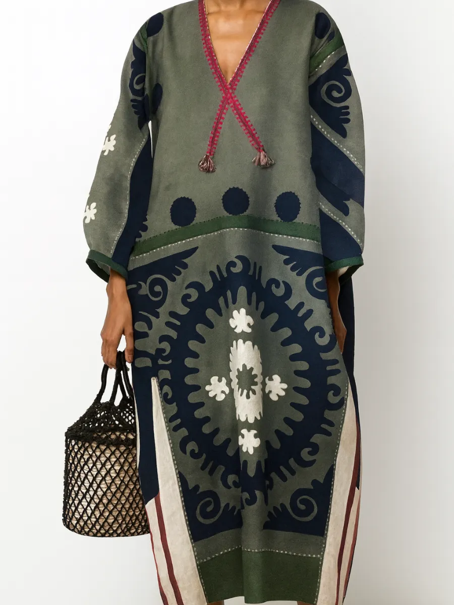 Kilim Desenli Uzun Elbise