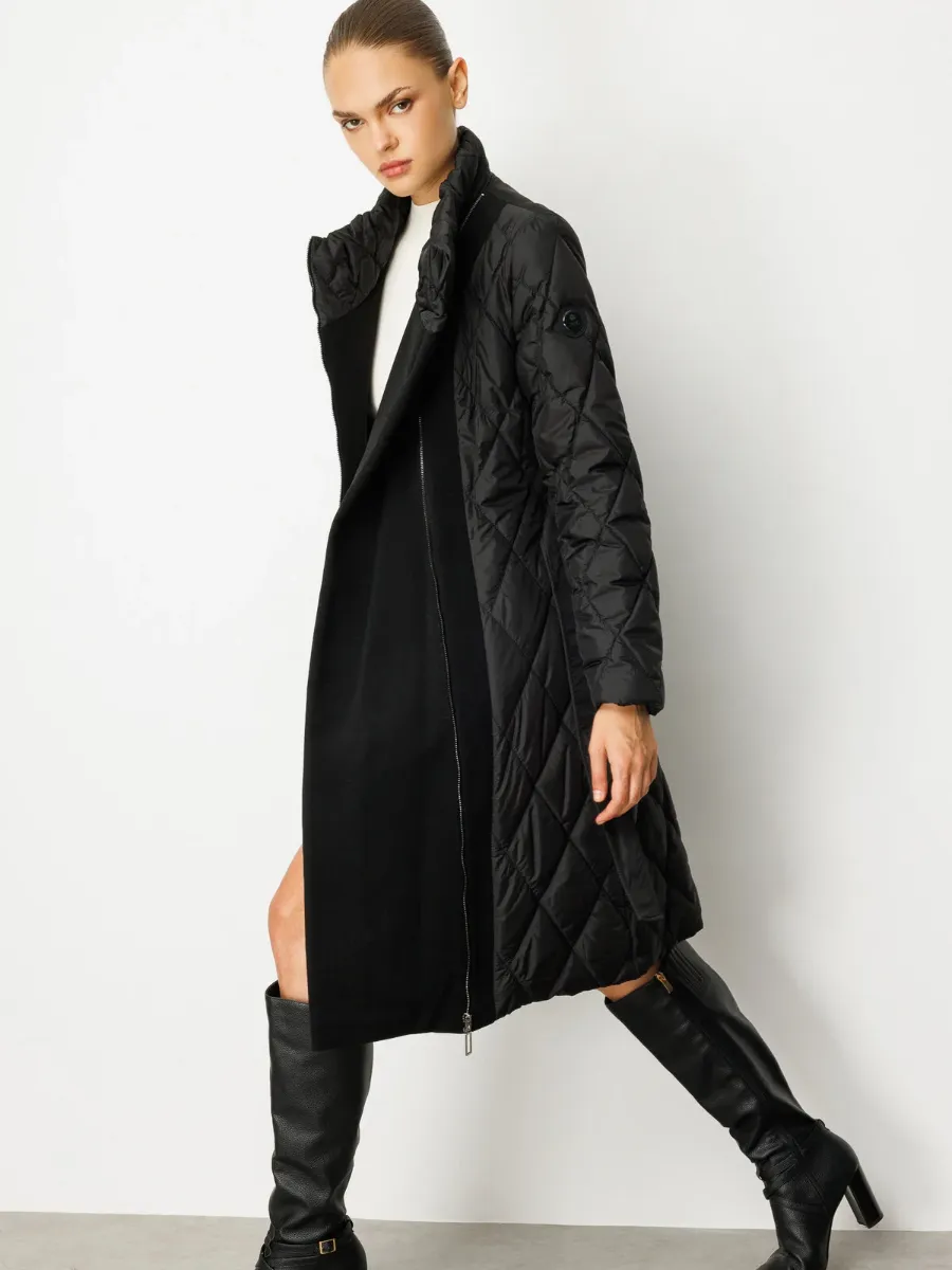 Modern Quilted Detail Long Coat Black 5540