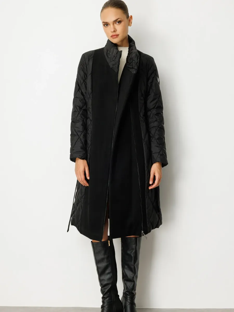 Modern Quilted Detail Long Coat Black 5540