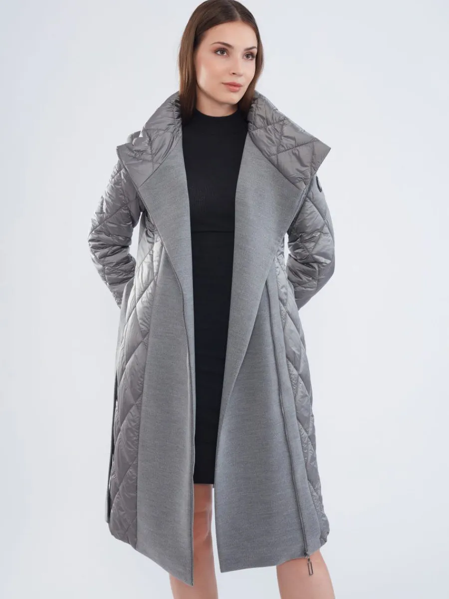 Modern Quilted Detail Long Coat Grey 5540