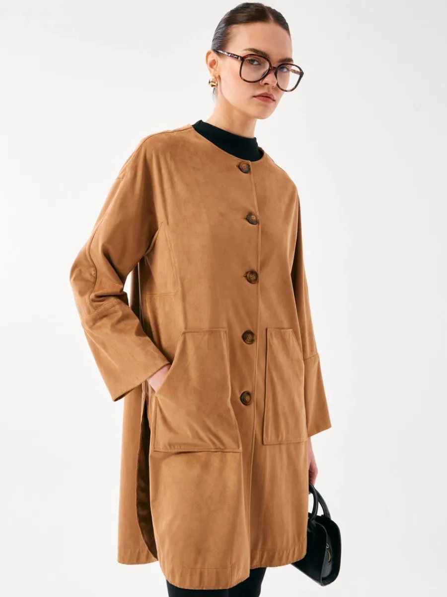Suede-Textured Button Trench Coat 3702