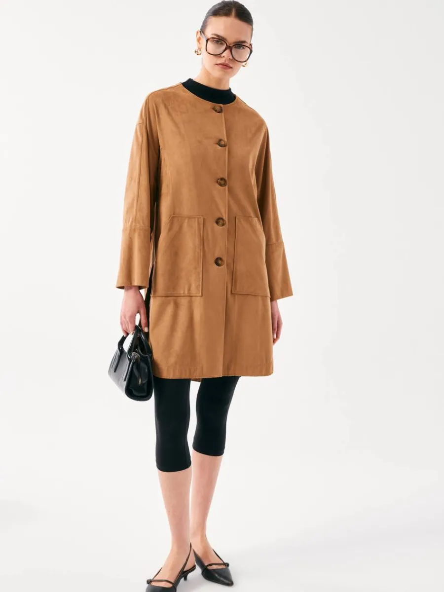 Suede-Textured Button Trench Coat 3702